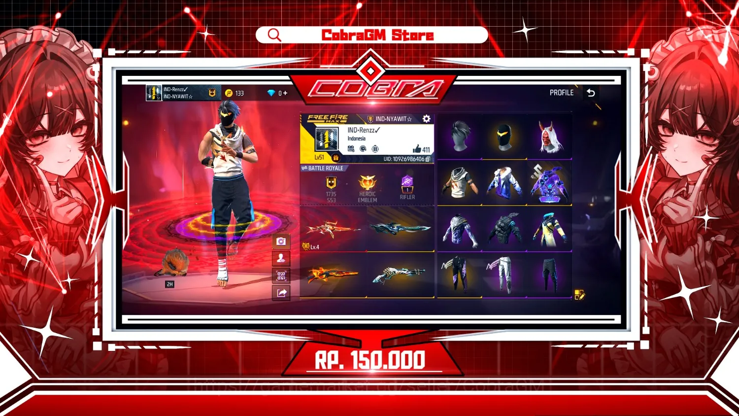 Free Fire Accounts Akun Free Fire Polosan Vault 68 - Evo 1 - Bunny - Angel - Kakashi - Topeng Budi01 - Sg Meteor 1