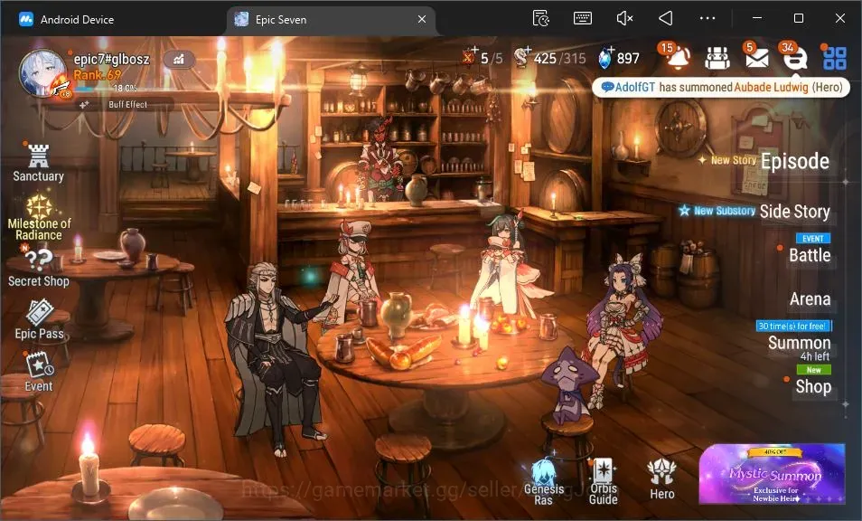Epic Seven Accounts High-End Global Unverif |9 ML (Lisette,DB Senya,J Kise,BW Iseria,L Cermia,S Taeyou,Etc)|PoH+Bless ON|SS 1