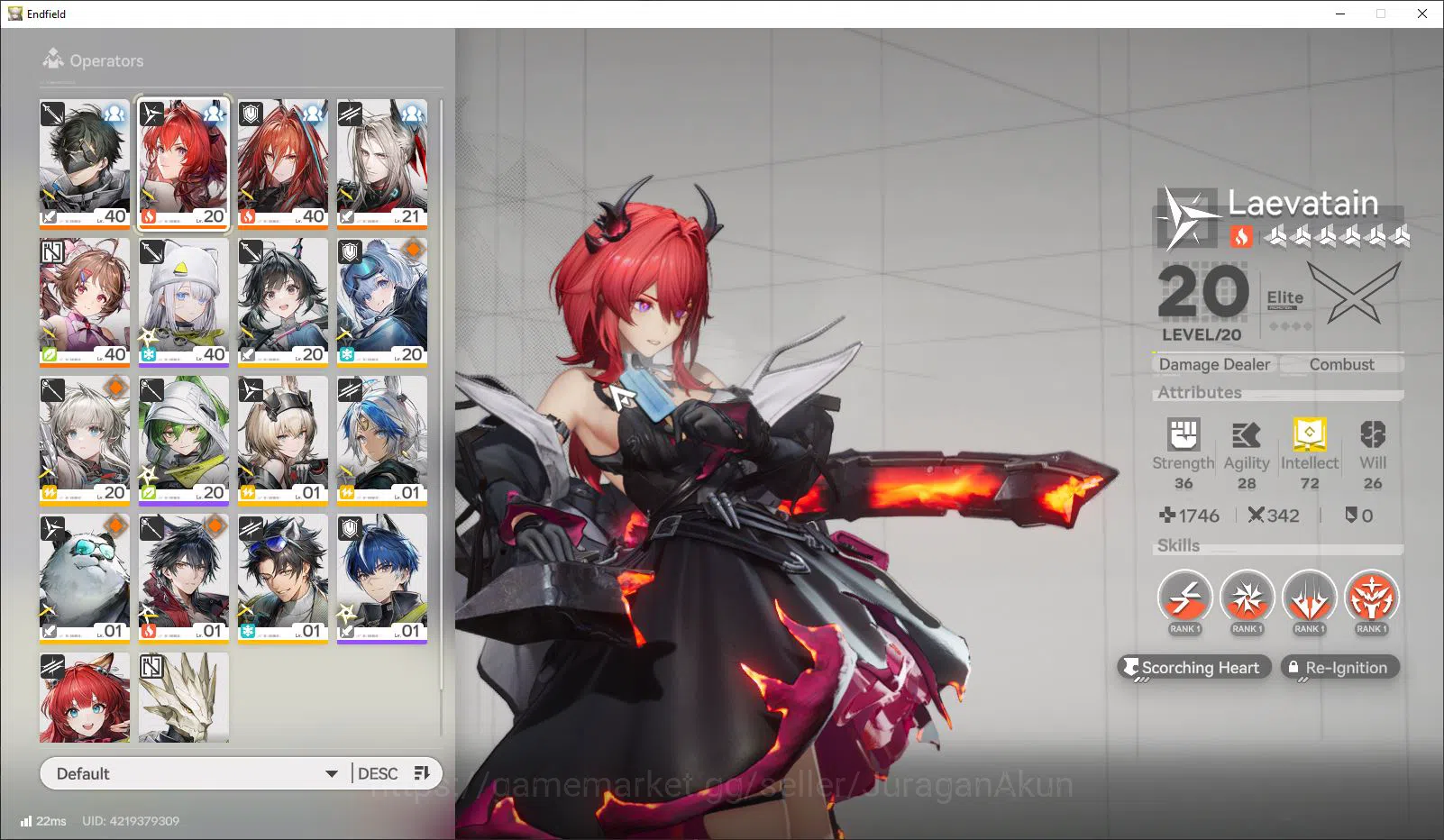 ASIA LVL 23 | 4 SSR Laevatain,Pogranic, Ember, Ardelia+ 8 SR|Male MC|Log Gryplink|Take Mail|Check SS(END1043) Arknights: Endfield Accounts ASIA LVL 23 | 4 SSR Laevatain,Pogranic, Ember, Ard image 1