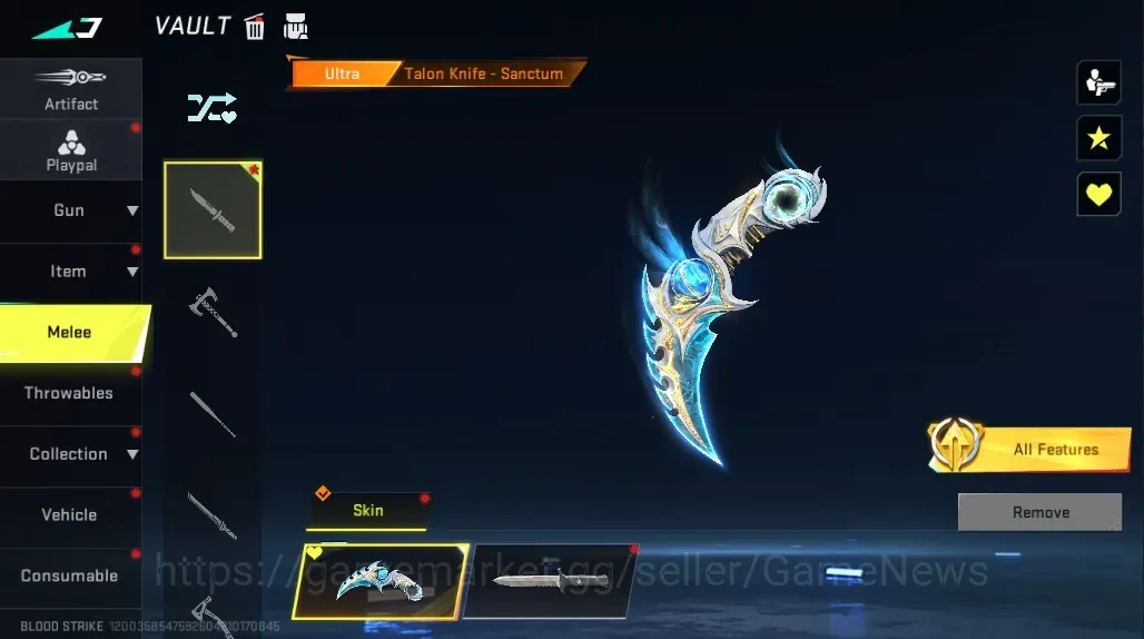 Blood Strike Accounts Collab Skin Asia|Meele Talon Knife Sanctum|4 Ultra P90 Neon Shard,AR97 Bit Strike,Alondra Bit Strike|6 1