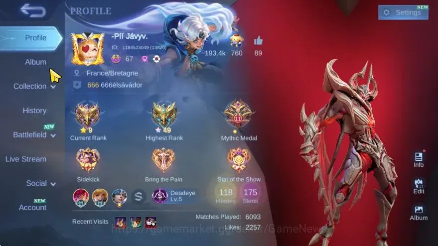 Mobile Legends: Bang Bang Accounts Hero 118|Skin 175|Honor 49|Lbox Zhask,Pace Fanny,B image 3