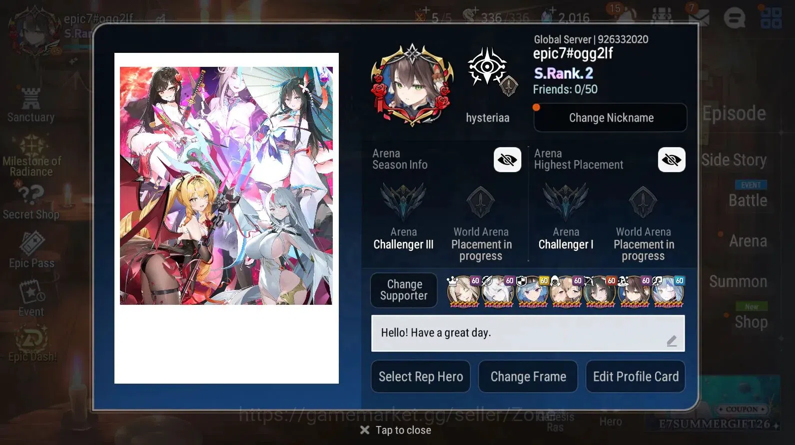 Epic Seven Accounts Starter Global Unverif|26ML(R&L,S Diene,EW Ludwig,Salome,NM Luna,Etc.)+Rinak,A Fumyr|Theater Untouch|PoH 1