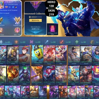 Mobile Legends: Bang Bang Accounts Smurf BEST OFFER | HERO 138 | SKIN 219 | FRANCO LUCKYBOX | NATALIA COLLECTOR | VALE