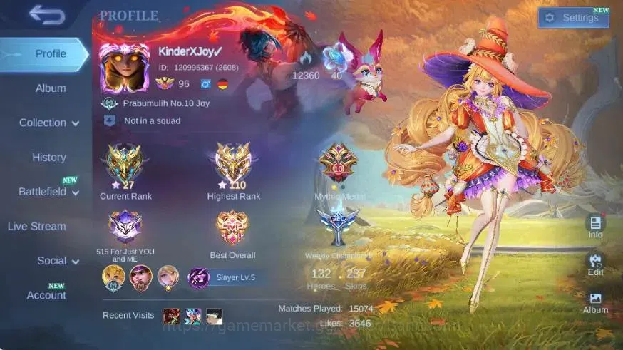 Mobile Legends: Bang Bang Accounts Collector Global|Skin 237|Renowned|KOF Karina,PRIME Yu Zhong,SEASONS Floryn,PACE 1