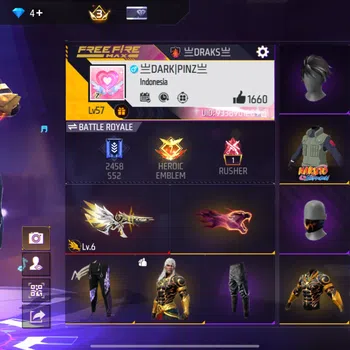 Free Fire Accounts INDONESIA - EVO GUN LV 6 - SKIN TINJU - SENJATA FULL SKIN
