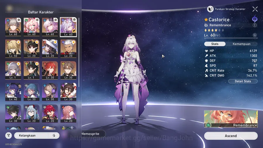Honkai Star Rail Accounts Others ASIA | TL 50 | Mono Remem Team | Hyacine Sign, Evernight, Castorice, The Dahlia, DanHeng 2