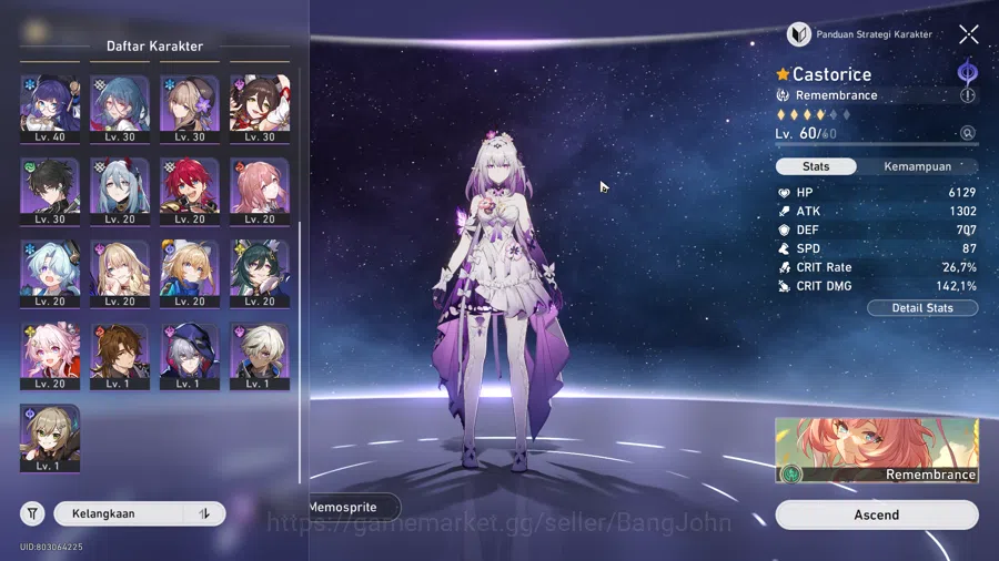 Honkai Star Rail Accounts Others ASIA | TL 50 | Mono Remem Team | Hyacine Sign, Evernight, Castorice, The Dahlia, DanHeng 3