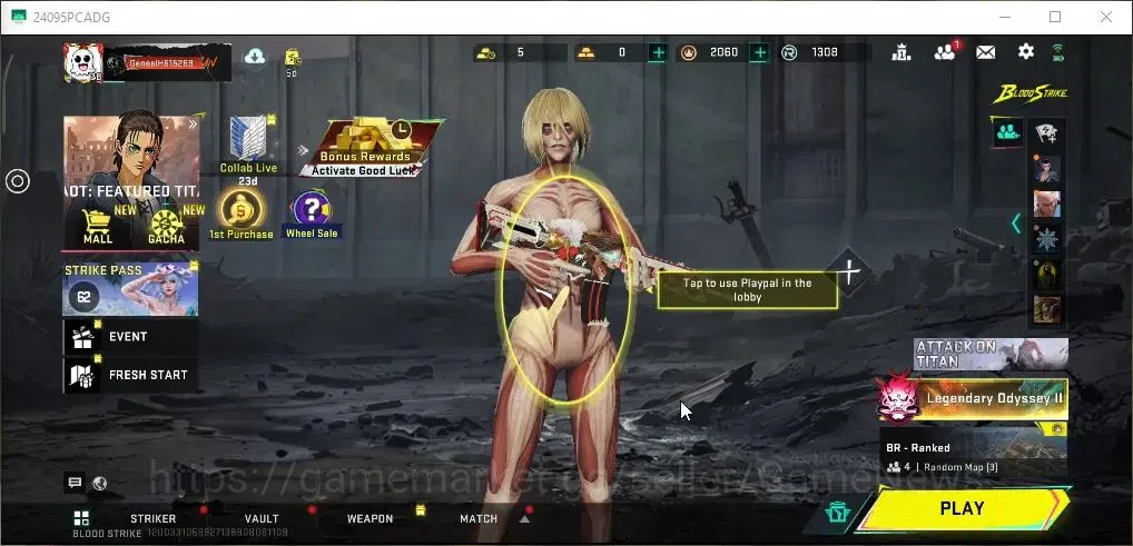 Blood Strike Accounts Collab Skin ASIA|Collab AOT Katya Female Titan|M4A1 Battle of Faith|Ultra Melee Iron Strike|Ultra 1