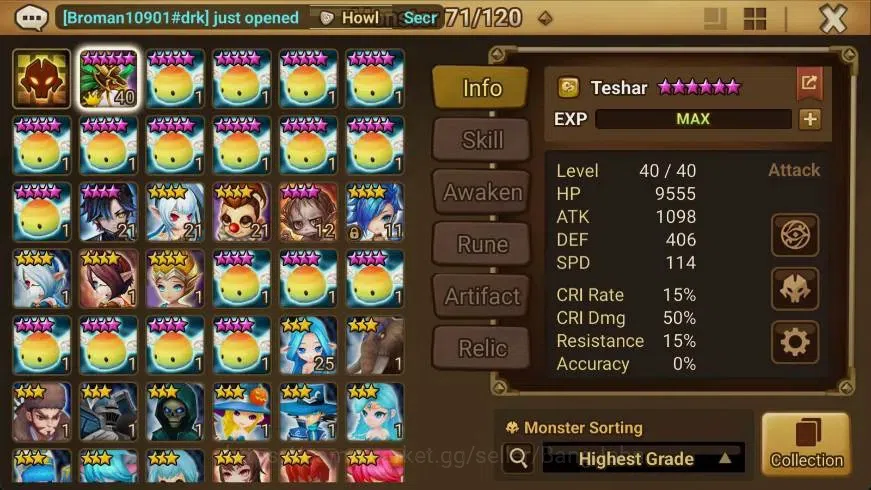 Summoners War: Sky Arena Accounts GLOBAL | NB 5 TESHAR,Starter Gacha 115 12Y+160 11Y image 2