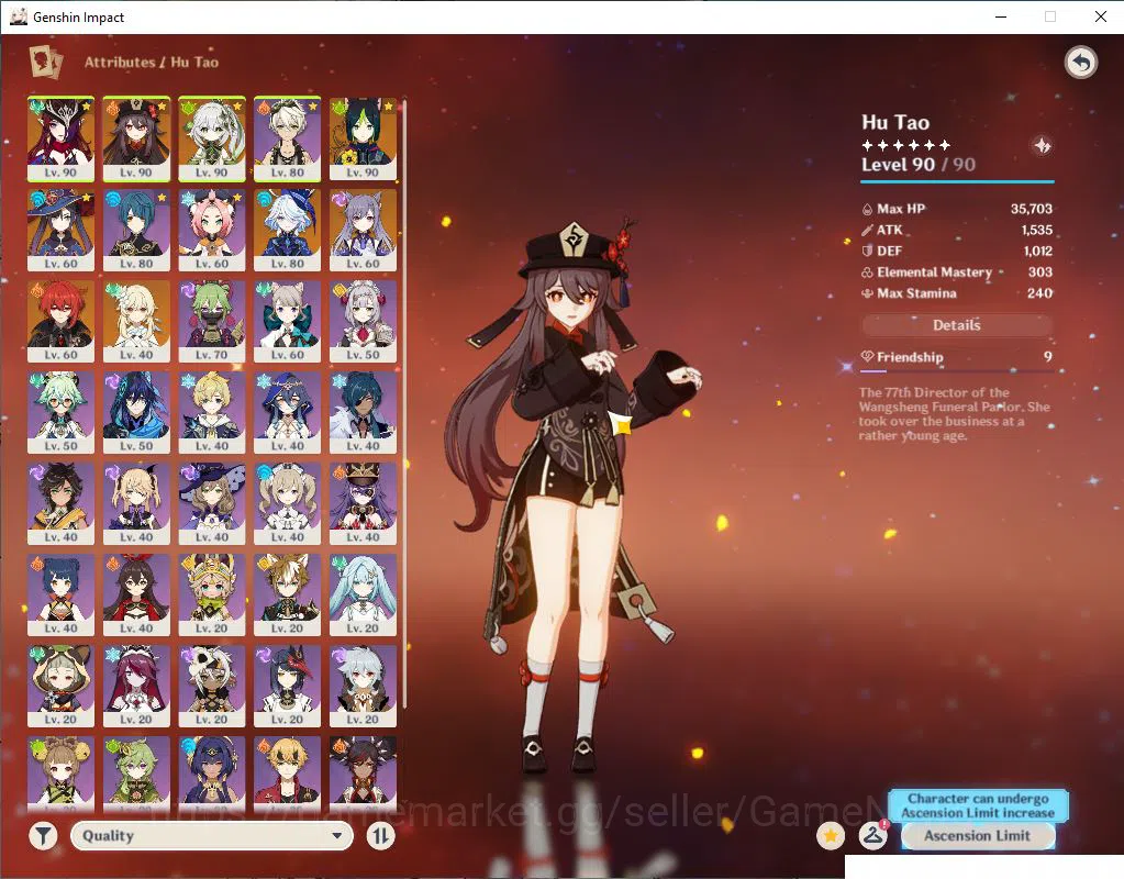 Genshin Impact Accounts Mid Game ASIA|AR 55|4 Limited + 2(*5Weapon)| HuTao C2+Sign,Nahida+Sign,Furina,Chasca |MC Female|Take 3