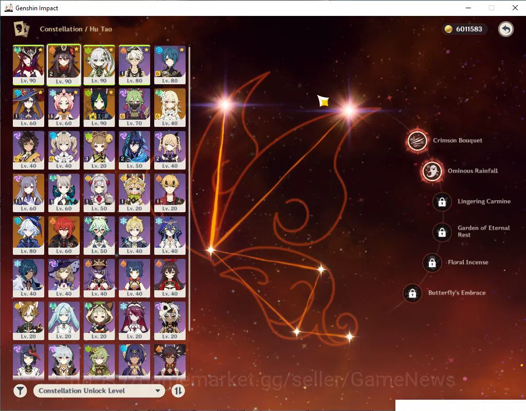 Genshin Impact Accounts Mid Game ASIA|AR 55|4 Limited + 2(*5Weapon)| HuTao C2+Sign,Nahida+Sign,Furina,Chasca |MC Female|Take 4