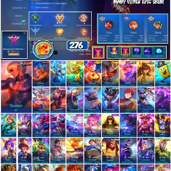 Mobile Legends: Bang Bang Accounts 🔥 #3975 🔥 276 Skins 💎 Renowned Collector 👑 KOF Karina Leona ⚔️ Prime Granger & Claude