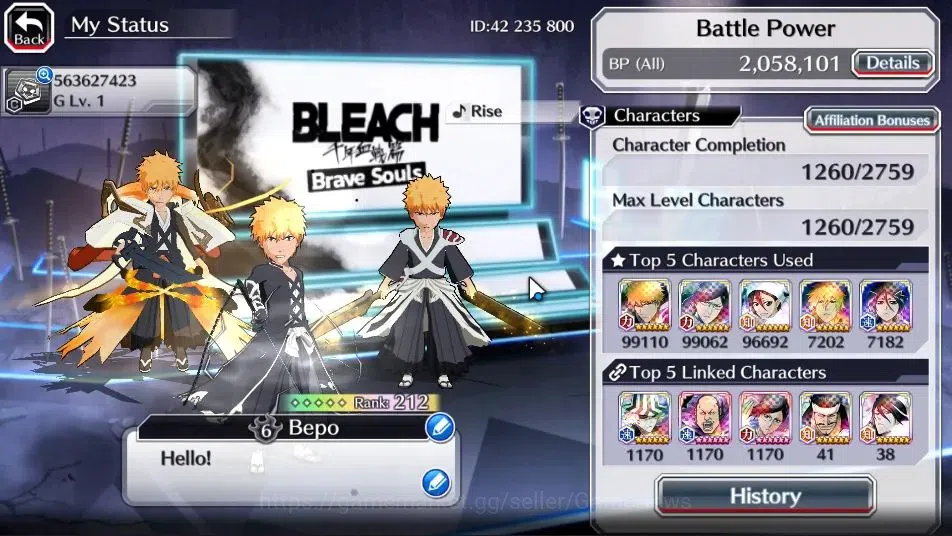 Bleach: Brave Souls Accounts GLOBAL 2M POWER+10 Orb|28 MT[New Ichigo Renewed,TY image 3