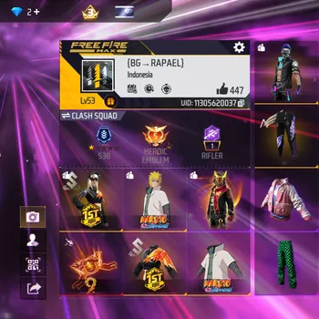 Free Fire Accounts FF MURAH - BUNDLE MINATO NARUTO - ANIMASI LOBY IDAMAN - SKIN TINJU ADA 2 - ANGEL PUTIH UNGU ON - KATANA