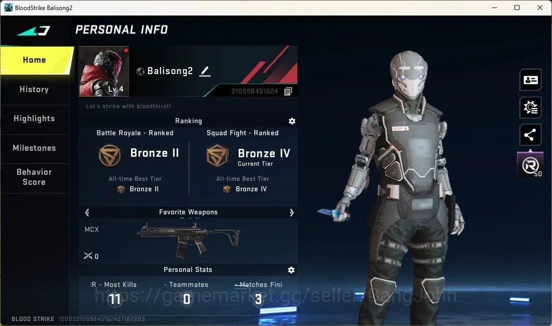Blood Strike Accounts High-End ASIA | 1 Ultra Melee: Butterfly Knife-Synthwave|3 LEGENDARY: M4A1-Venom,MP5-Blight's 1