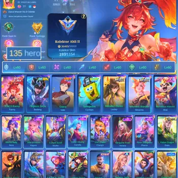 Mobile Legends: Bang Bang Accounts Others HERO 135 SKIN 195 | EMBLEM ALL MAX | PACE FANNY| PENGASUS SEIYA BADANG| VALE GARA