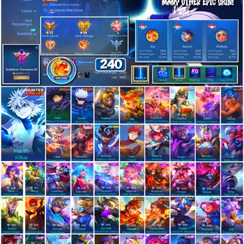 Mobile Legends: Bang Bang Accounts #4244 240 Skins | Harith Killua (Hunter x Hunter) | Xavier Satoru Gojo (Jujutsu Kaisen