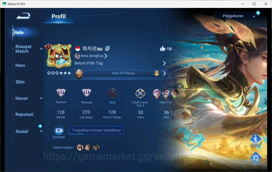 Honor of Kings Accounts Others GLOBAL | HERO 53, Skin 36 2226 renjie, legend allain more detail check ss HOK150B 4