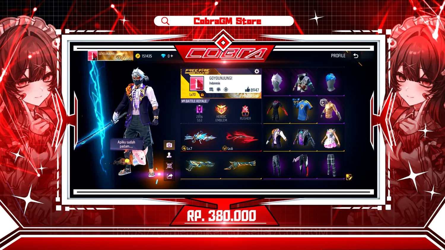 Free Fire Accounts Akun Free Fire Vault 440 | Evo 3 Max 1 | Void | Football Star | Bunny | Classic Jazz | Yinyang | Angel 1