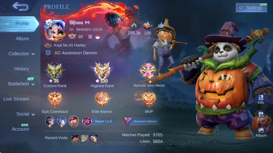 Mobile Legends: Bang Bang Accounts Others Global|Skin 326|Renowned|Aspirant Layla,Sanrio Floryn+Claude,KOF Karina,Collector 1