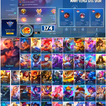 Mobile Legends: Bang Bang Accounts #4670 174 Skins | Gusion K' (KOF) | Karina Leona (KOF) | Badang Pegasus Seiya (SAINT