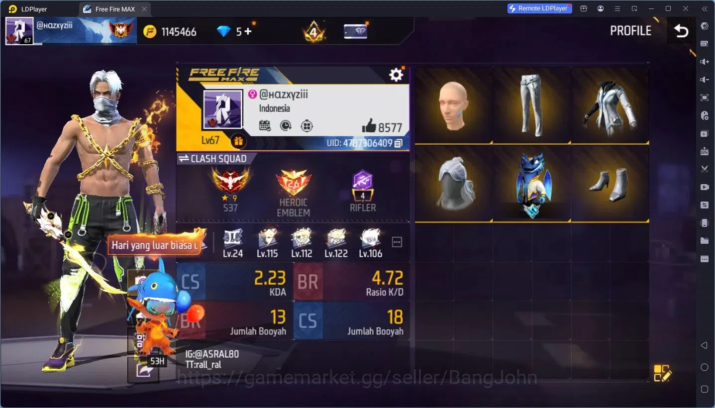 Free Fire Accounts Indonesia | Vault 117 | M1887- Incendium Burst,Sol image 2