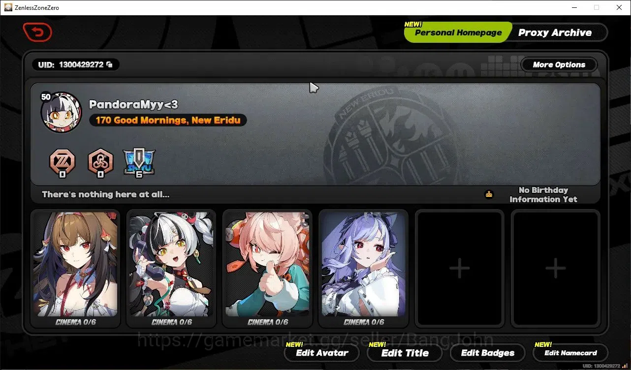Zenless Zone Zero Accounts Starter ASIA|IK50|Prem Team YSG|5 Limit(Ye Shungguang+sign),Dialyn,Zhao,Vivian,Harumasa|ALL 2