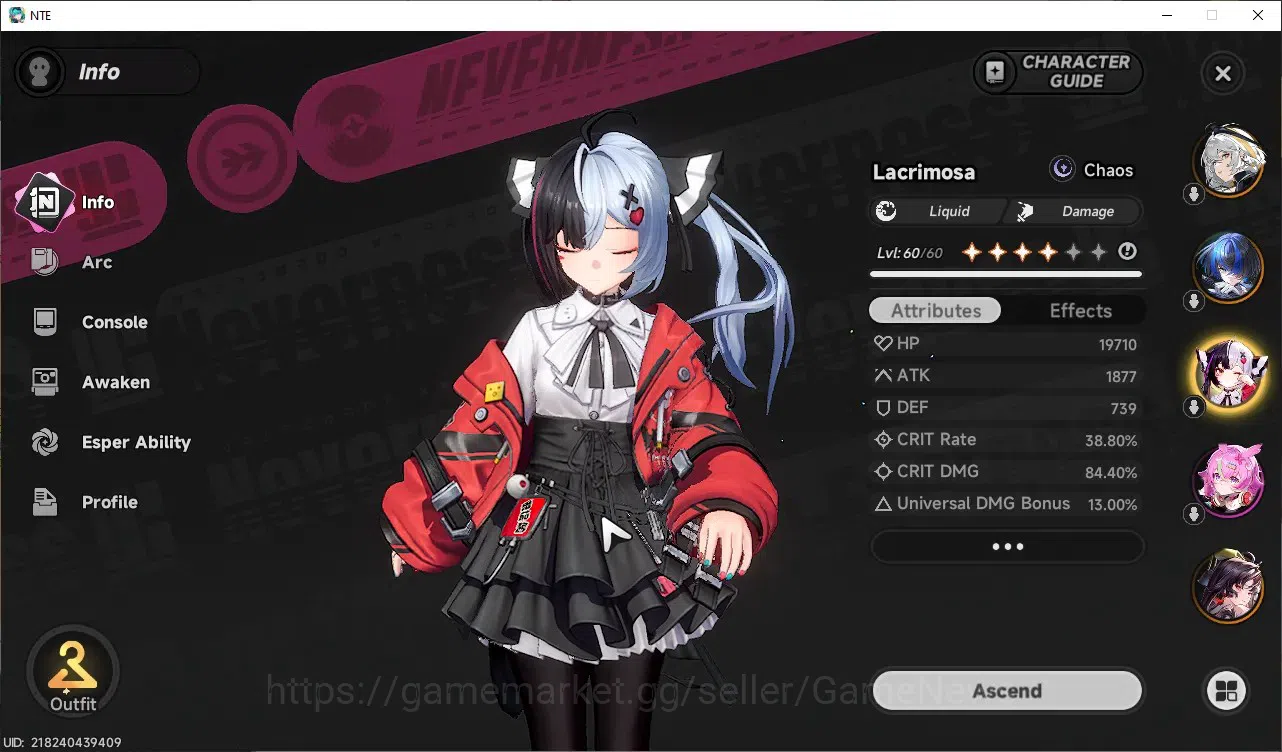 Neverness to Everness Accounts GLOBAL SEA|HL 44|TL 29|8 SSR Chaos+Skin,Lacrimosa, image 5
