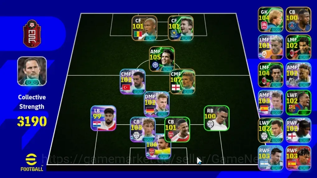eFootball Accounts High-End Android|Power 3190|8 Epic(David Beckham,Matthaus,Donadoni,Oliver Kahn,etc)|12 Show Time David 1