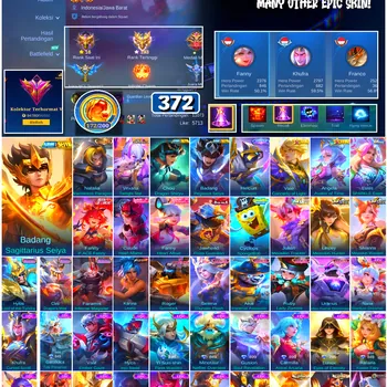 Mobile Legends: Bang Bang Accounts #4680 372 Skins | Badang Sagittarius Seiya (SAINT SEIYA) | Karina Leona (KOF) | Roger