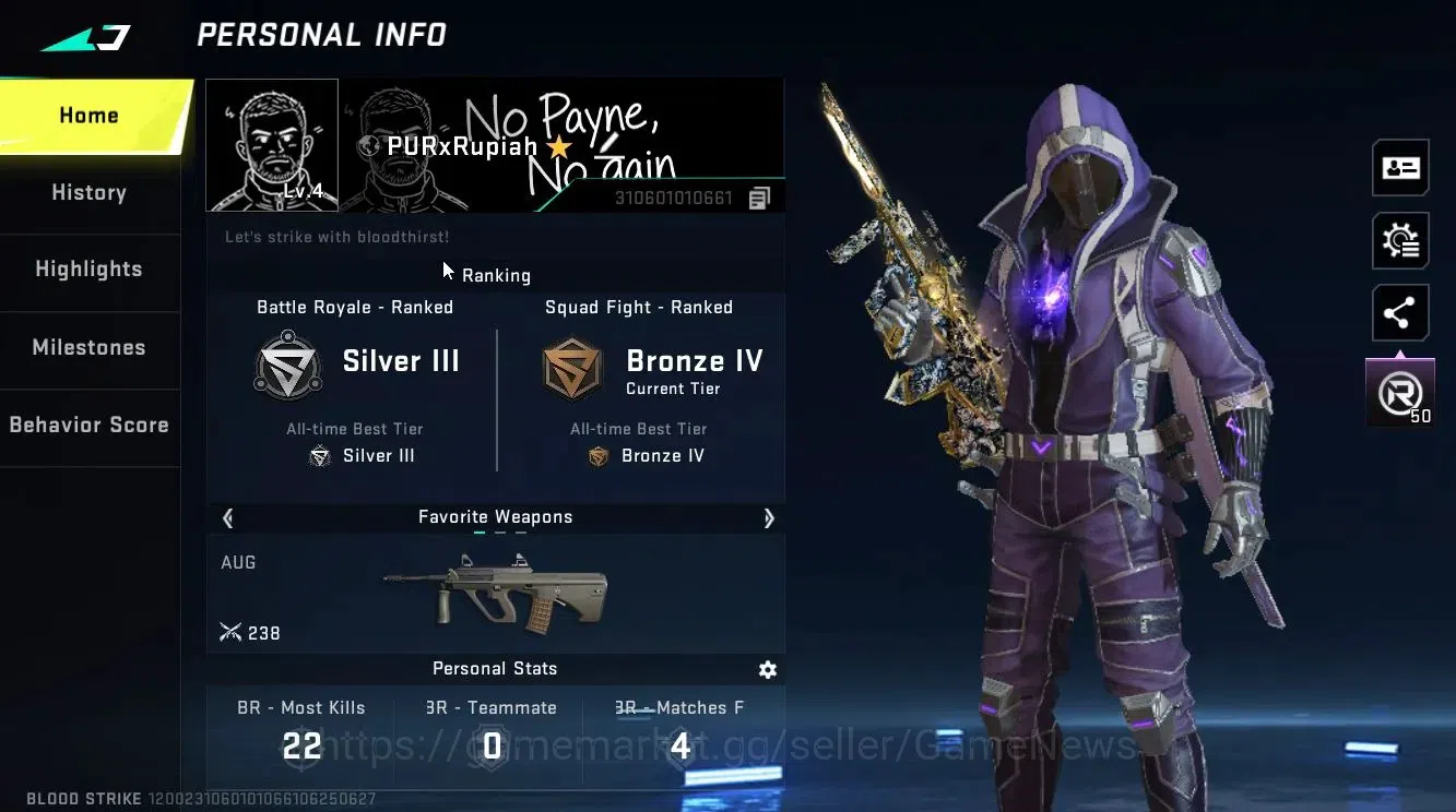 Blood Strike Accounts ASIA|ETERNAL AUG-Empyrean|ULTRA KRAKEN-Purple Ligh image 2