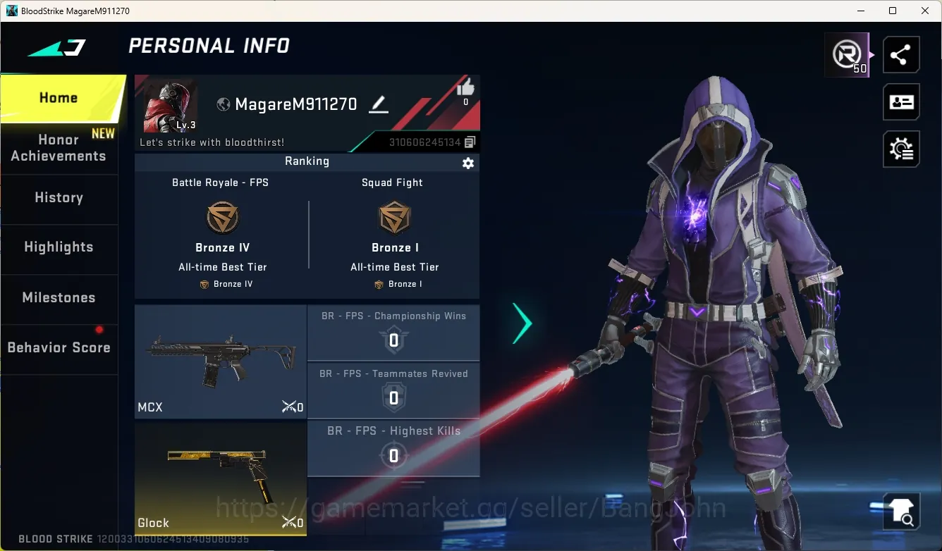 Blood Strike Accounts Starter ASIA|Ultra Melee:Lightblade-DarkForce|3 Legendary Gun|1 Name-Changing Card|Check SS BS3292B 1