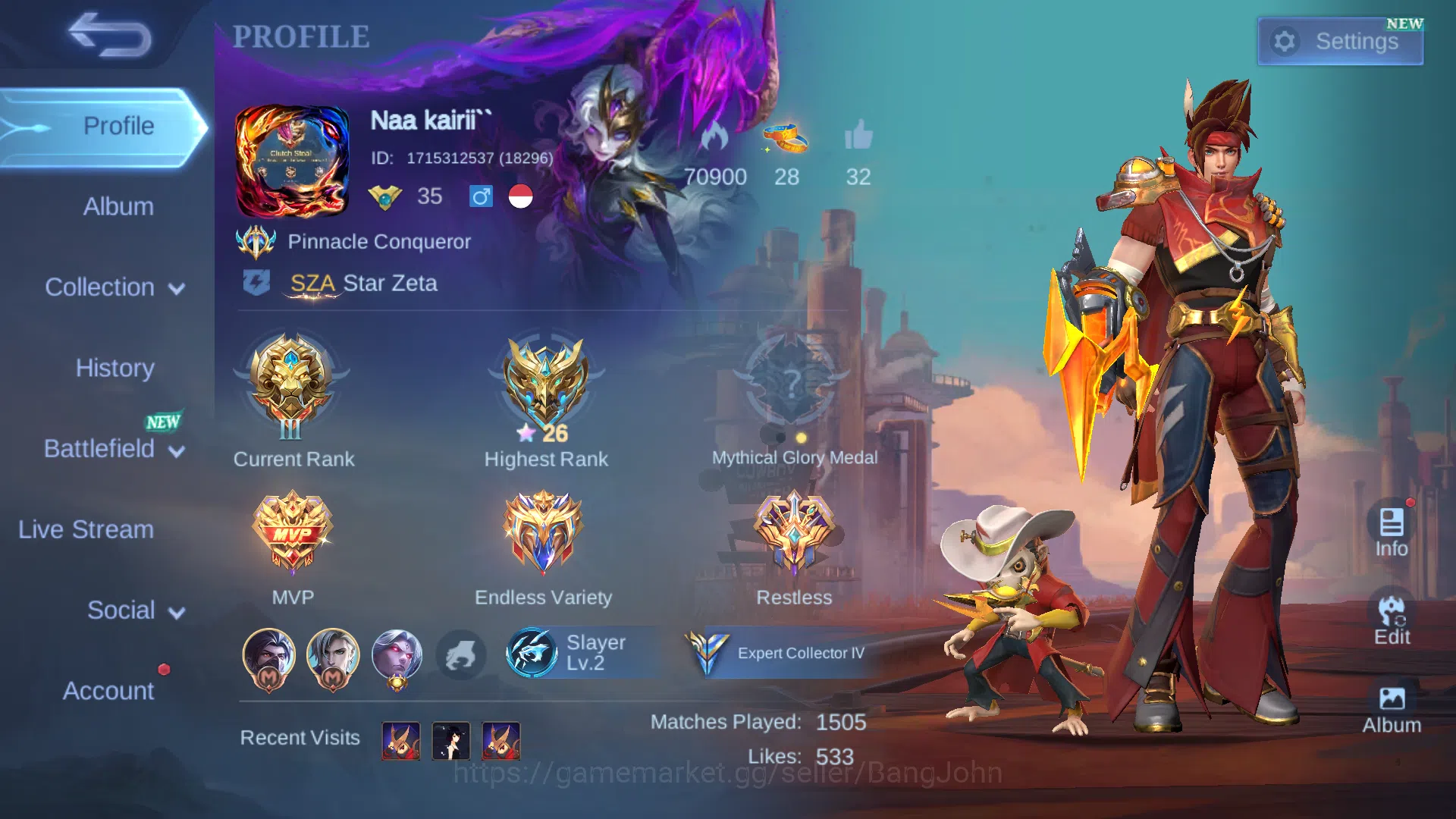 Mobile Legends: Bang Bang Accounts Skin 133 | Spec Tank | Lightborn Tigreal | Epic Ga image 1