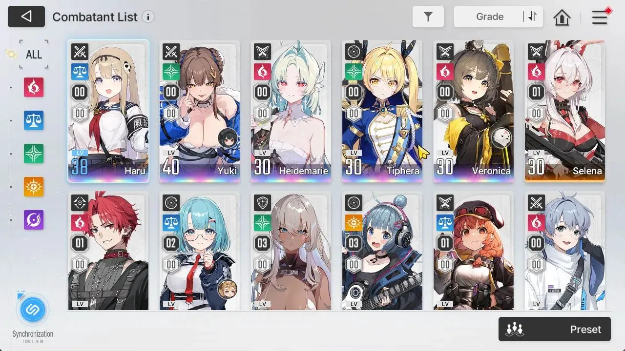 Chaos Zero Nightmare Accounts GLOBAL Lv35|5 SSR[Heidemarie,Tiphera,Veronica,Yuki,Haru]+9 SR[SelenaM1,MikaM2,NiaM3,Beryl]+1 4