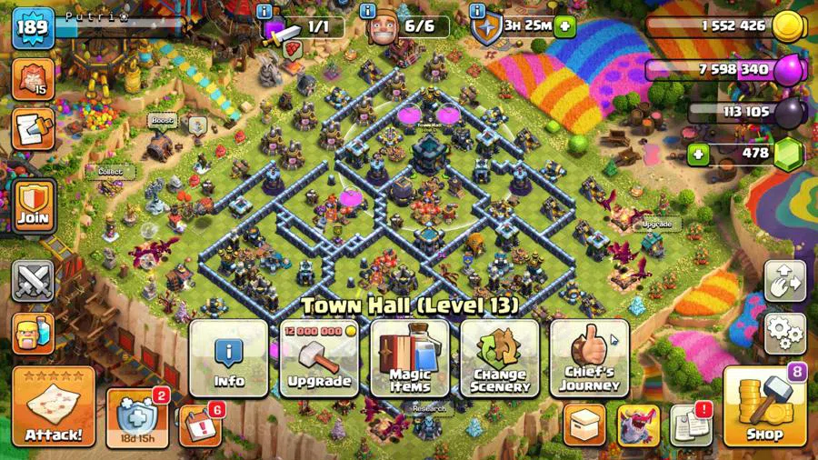 TH 13 MAX-BH 9|Many Skin|LVL 189|League Valkyrie15|HH 7|BK 75,AQ 75,GW 50,MP 50,RC 25|CN OFF|Protect OFF|TAKE MAIL|RA005B Clash of Clans Others TH 13 MAX-BH 9|Many Skin|LVL 189|League Valkyrie15 image 1