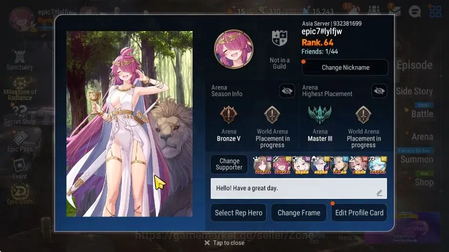 Epic Seven Accounts High-End ASIA|17ML (SN Yulha, Salome, Abyss Yufine, Emp ILynav, LHC, RRoana)|PoH, Theather ON|SS|Stove 5