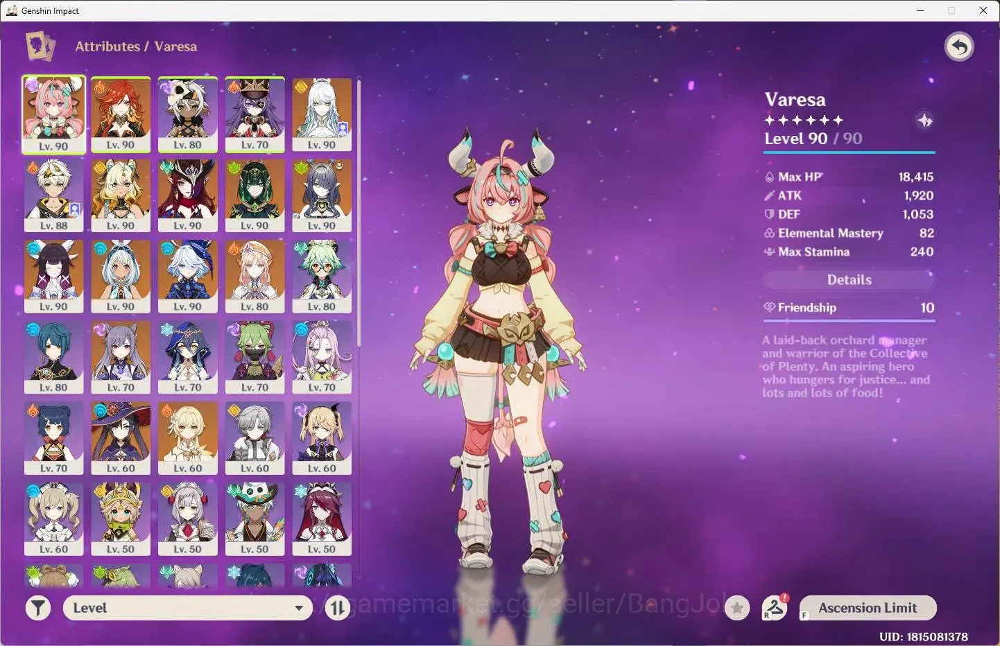 Genshin Impact Accounts Others ASIA | AR 58 | 11 Limit+1 Sign|Varesa,Mavuika,Xilonen,Columbina+6 Charstd|2 (*5 Wep)Reliquary 2
