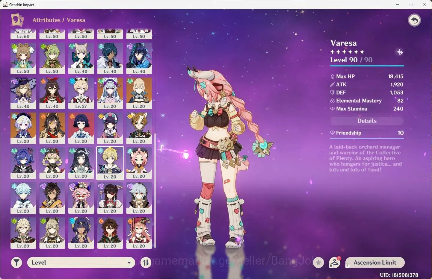 Genshin Impact Accounts Others ASIA | AR 58 | 11 Limit+1 Sign|Varesa,Mavuika,Xilonen,Columbina+6 Charstd|2 (*5 Wep)Reliquary 3