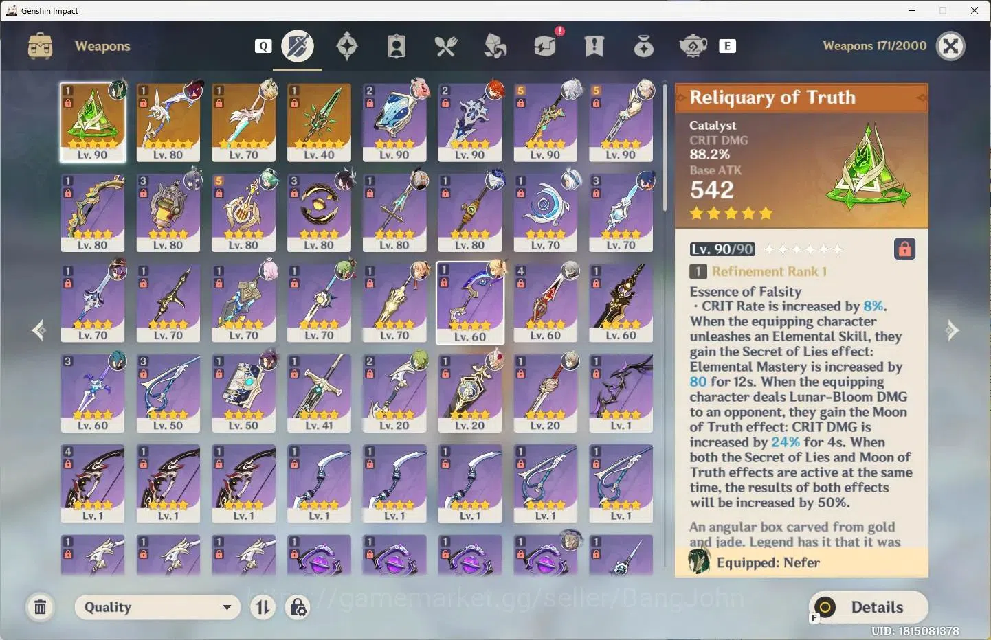 Genshin Impact Accounts Others ASIA | AR 58 | 11 Limit+1 Sign|Varesa,Mavuika,Xilonen,Columbina+6 Charstd|2 (*5 Wep)Reliquary 5