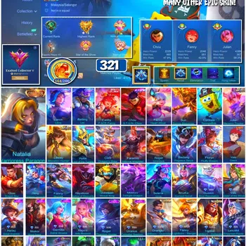 Mobile Legends: Bang Bang Accounts #3934 | 321 Skins | Collector Natalia | Vale Gaara | Saint Seiya Badang | Transformer