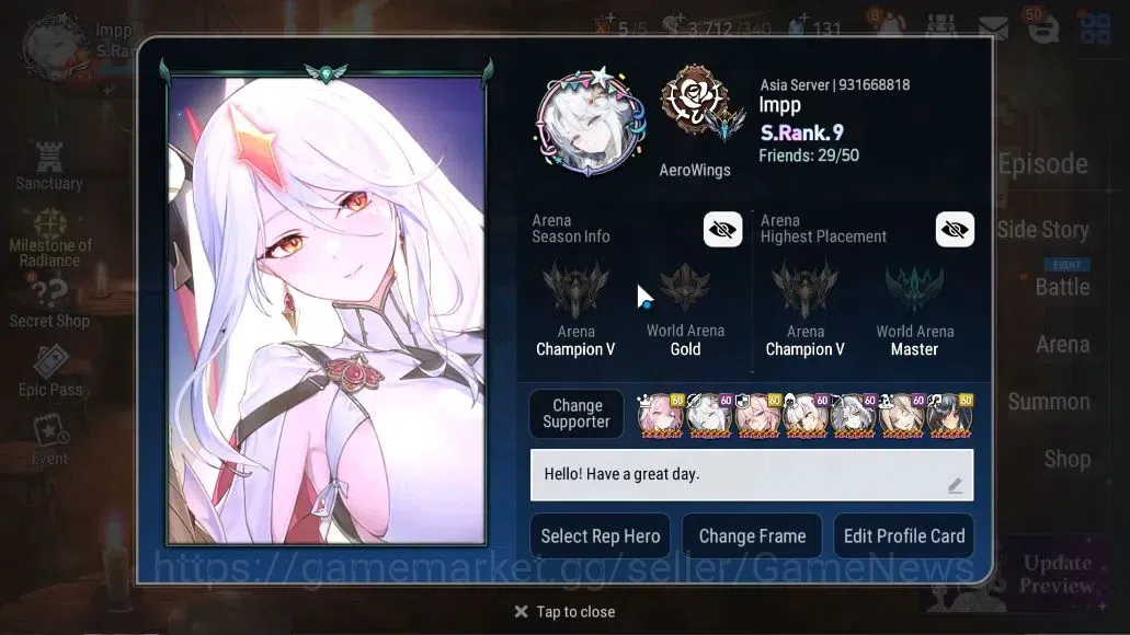 Epic Seven Accounts ASIA VERIF|33 ML(Salome,BArunka,WOTM Tenebria,Etc) image 2