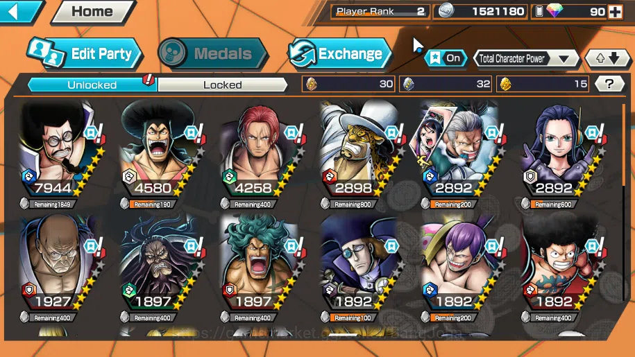 One Piece Bounty Rush Accounts Others GLOBAL| 2 EX, film red shanks, st ethanbaron more detail check SS OPBR192B 3