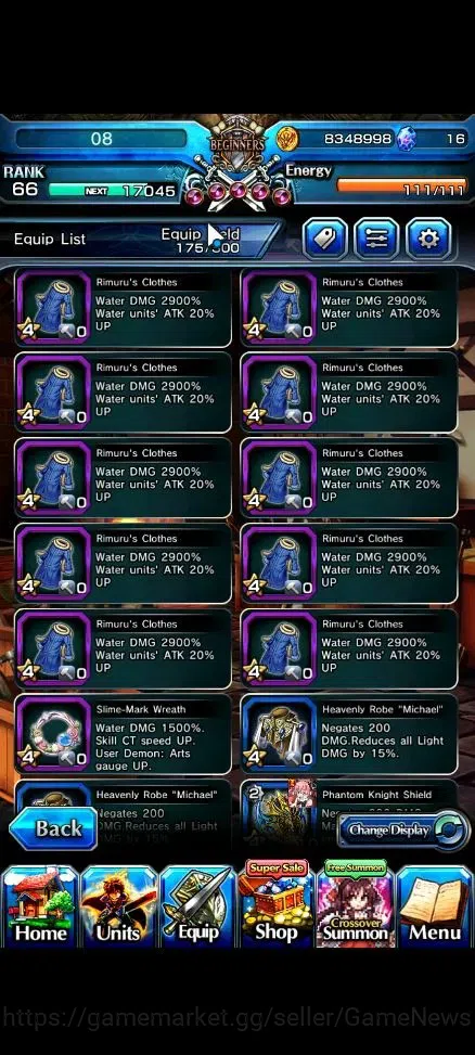 Grand Summoners Accounts End-Game Global|Rank 66|14 Ascend+7 TW[Emiyu,Chloe,DL Rimuru,Milim,DLS Rimuru,S Rimuru]+TW,S 13
