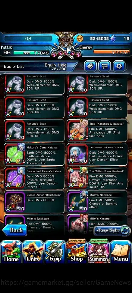 Grand Summoners Accounts End-Game Global|Rank 66|14 Ascend+7 TW[Emiyu,Chloe,DL Rimuru,Milim,DLS Rimuru,S Rimuru]+TW,S 20