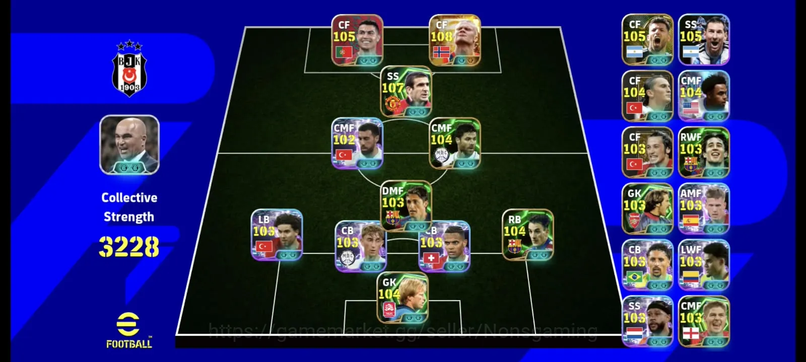 eFootball Accounts High-End Kolektif 3228+ halland bigitime x Eric Cantona x Ronaldo x Albert ferer x pack Portugal 1