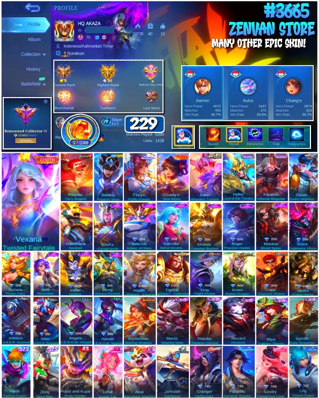 Mobile Legends: Bang Bang Accounts Collector #3665 229 Skins | Zenith Vexana | KoF Paquito | Many Epic | Safe Account 1