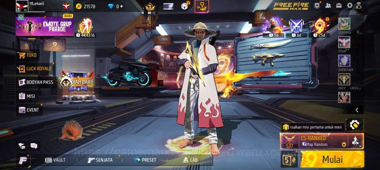 Free Fire Accounts Indonesia | AKUN LVL 55 SG MAMBAH,PELURU SUCI VAULT 83 EMOTE 20 KATANA LOBY 3 TAS 21 SKYWING 1 WEAPON 118 1