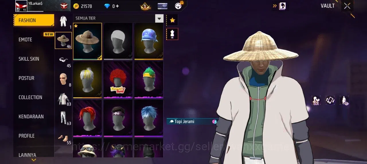 Free Fire Accounts Indonesia | AKUN LVL 55 SG MAMBAH,PELURU SUCI VAULT 83 EMOTE 20 KATANA LOBY 3 TAS 21 SKYWING 1 WEAPON 118 2