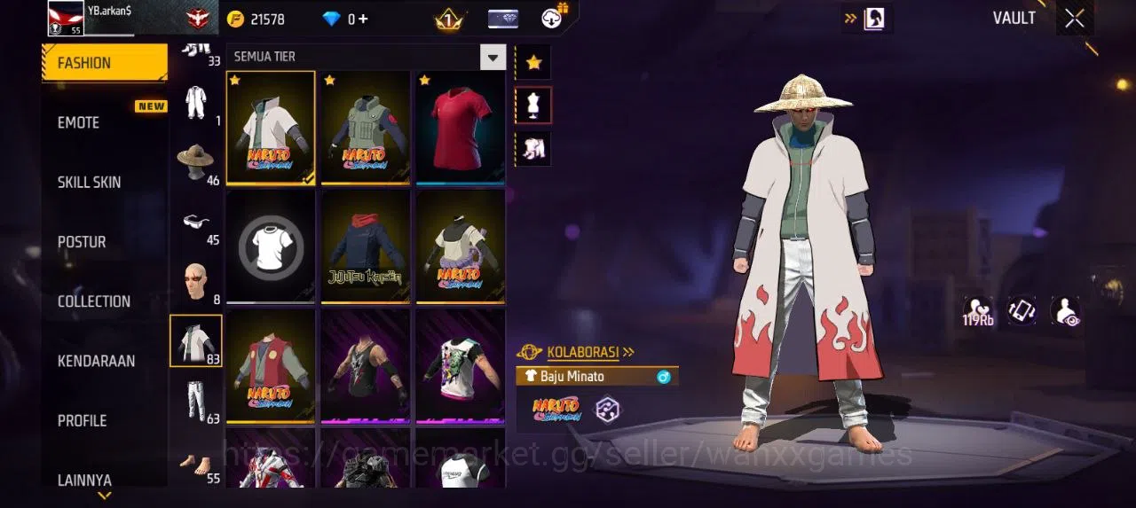 Free Fire Accounts Indonesia | AKUN LVL 55 SG MAMBAH,PELURU SUCI VAULT 83 EMOTE 20 KATANA LOBY 3 TAS 21 SKYWING 1 WEAPON 118 3