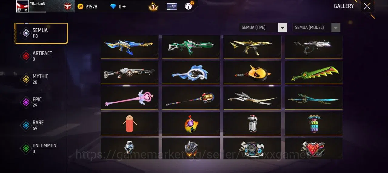 Free Fire Accounts Indonesia | AKUN LVL 55 SG MAMBAH,PELURU SUCI VAULT 83 EMOTE 20 KATANA LOBY 3 TAS 21 SKYWING 1 WEAPON 118 8